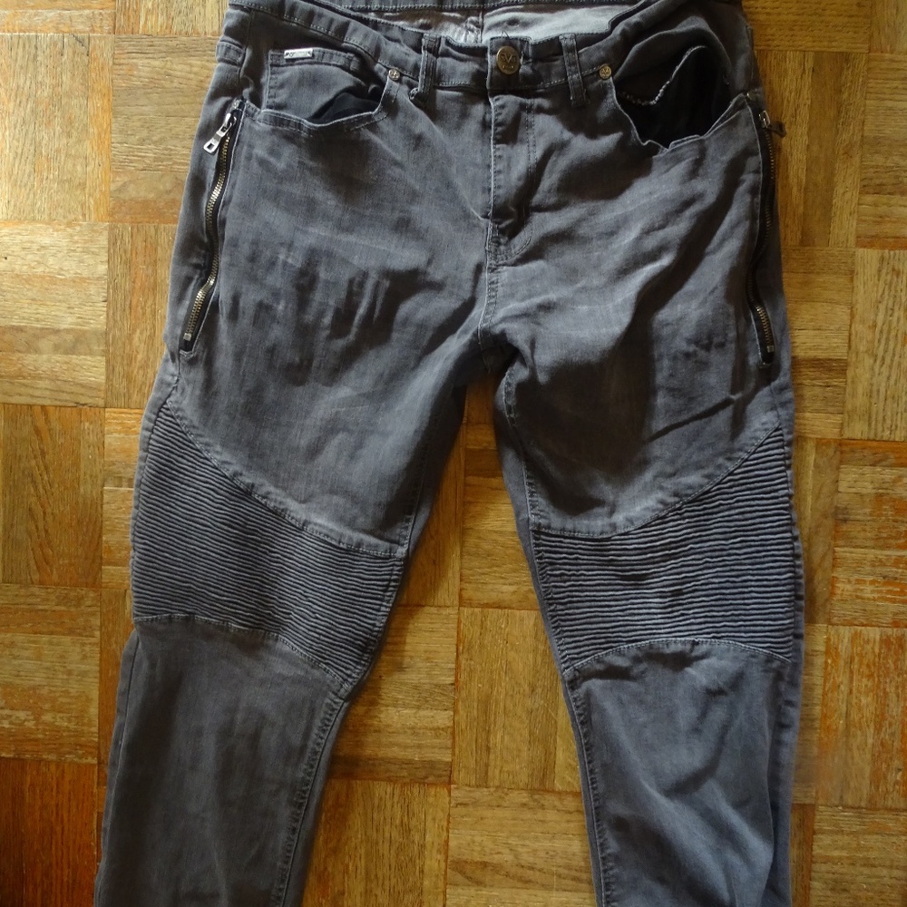Versace V 1969 Italia Abbigliamento Sportivo SRL Black Zipper Moto Jeans 32 x 30